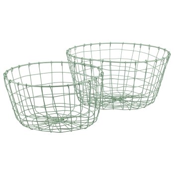 Metall Drahtkorb, rund, 2er Set, 30x30x16/35x35x18cm, grün