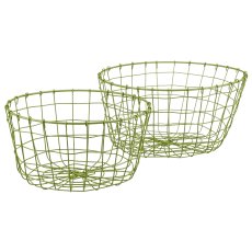 Metall Drahtkorb, rund, 2er Set, 30x30x16/35x35x18cm, khaki