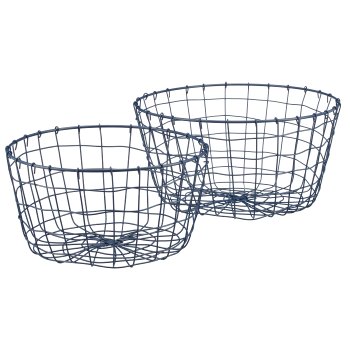 Metall Drahtkorb, rund, 2er Set, 30x30x16/35x35x18cm, blau