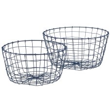 Metall Drahtkorb, rund, 2er Set, 30x30x16/35x35x18cm, blau
