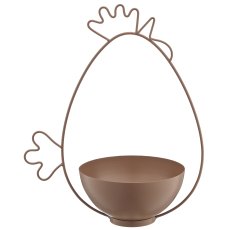 Metal frame chicken with bowl, 28x16x33cm, almond