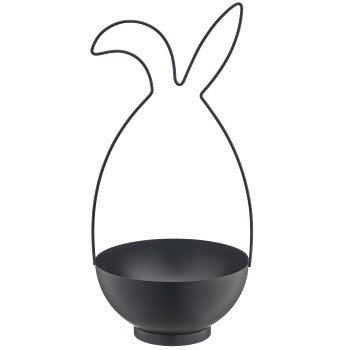 Metal frame rabbit with bowl, 21x20x44cm, black