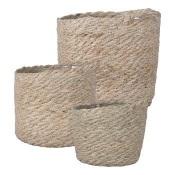 Jute Gefäß m.Eingriff m.PVC Einsatz 3erSet BOGRA, 12x12/14x14/16x16cm, Natur