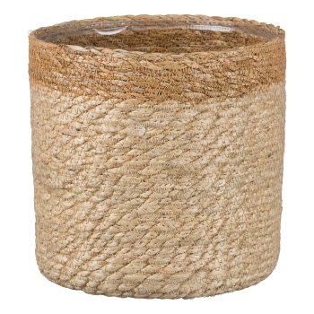 Jute Übertopf m.PVC Einsatz KALKUTTA, 18x18cm, Beige