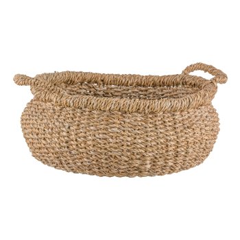 Seagrass baskets flat, 27x28x14/33x30x16/40x35x18cm, set of 3, natural