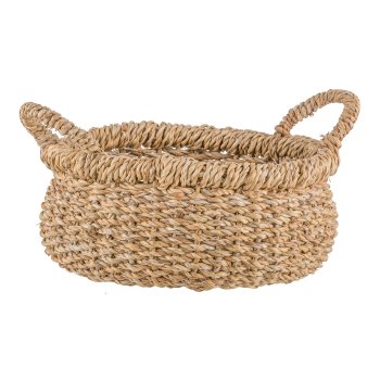 Seagrass baskets flat, 27x28x14/33x30x16/40x35x18cm, set of 3, natural