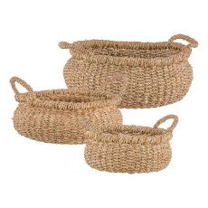 Seagrass baskets flat, 27x28x14/33x30x16/40x35x18cm, set of 3, natural