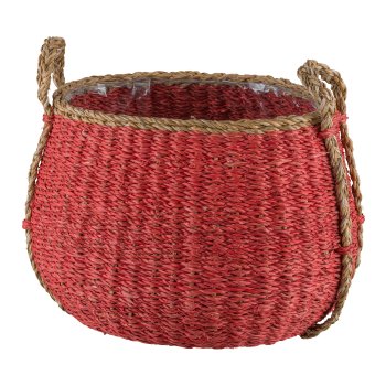 Seegras Körbe bauchig, 18x26x20/27x37x27cm, 2er Set, granat