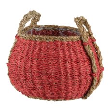 Seegras Körbe bauchig, 18x26x20/27x37x27cm, 2er Set, granat