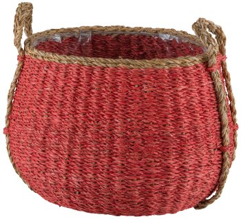 Seegras Körbe bauchig, 18x26x20/27x37x27cm, 2er Set, granat