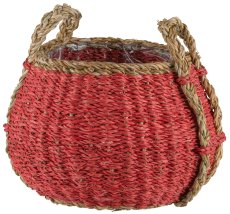 Seegras Körbe bauchig, 18x26x20/27x37x27cm, 2er Set, granat