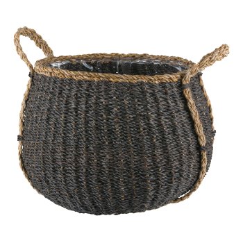 Seegras Körbe bauchig, 18x26x20/27x37x27cm, 2er Set, schwarz