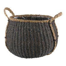 Seegras Körbe bauchig, 18x26x20/27x37x27cm, 2er Set, schwarz