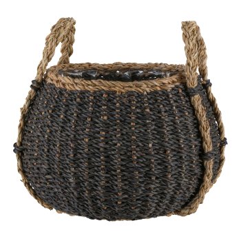 Seegras Körbe bauchig, 18x26x20/27x37x27cm, 2er Set, schwarz