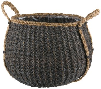Seegras Körbe bauchig, 18x26x20/27x37x27cm, 2er Set, schwarz
