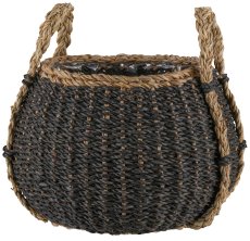 Seegras Körbe bauchig, 18x26x20/27x37x27cm, 2er Set, schwarz