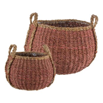 Seegras Körbe bauchig, 18x26x20/27x37x27cm, 2er Set, walnuss