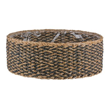 Seegras Körbe rund, 33x33x12/37x37x14/43x43x16cm, 3er Set, schwarz