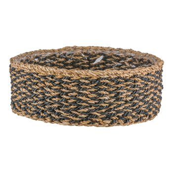 Seegras Körbe rund, 33x33x12/37x37x14/43x43x16cm, 3er Set, schwarz