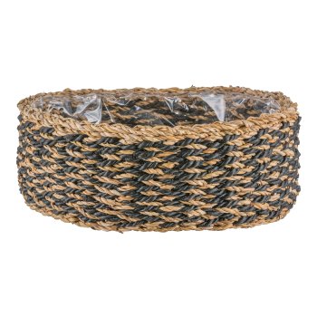 Seegras Körbe rund, 33x33x12/37x37x14/43x43x16cm, 3er Set, schwarz