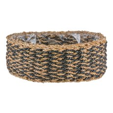 Seegras Körbe rund, 33x33x12/37x37x14/43x43x16cm, 3er Set, schwarz