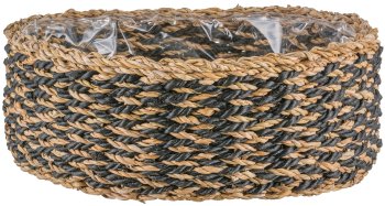 Seegras Körbe rund, 33x33x12/37x37x14/43x43x16cm, 3er Set, schwarz