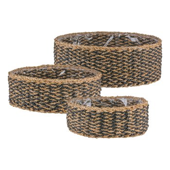 Seegras Körbe rund, 33x33x12/37x37x14/43x43x16cm, 3er Set, schwarz