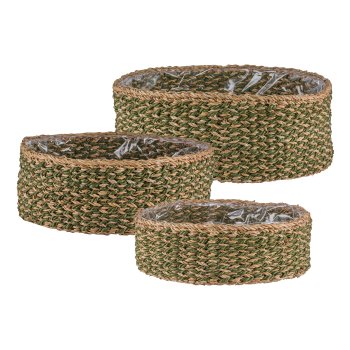 Round seagrass baskets, 33x33x12/37x37x14/43x43x16cm, set of 3, moss