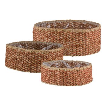 Sea grass baskets round, 33x33x12/37x37x14/43x43x16cm, set of 3, walnut
