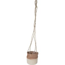 Jute seagrass hanging basket, with PVC insert, 16x16cm/100cm hanger, cinnamon
