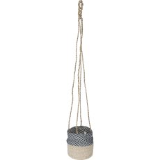 Jute seagrass hanging basket, with PVC insert, 16x16cm/100cm hanger, pigeon blue