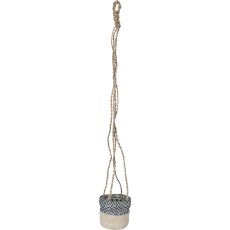 Jute seagrass hanging basket, with PVC insert, 12x12cm/100cm hanger, pigeon blue