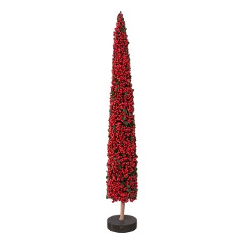 Polyester Perlen Baum auf Holzbase, 38x6x6cm, rot
