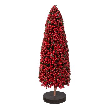 Polyester Perlen Baum auf Holzbase, 30x10x10cm, rot