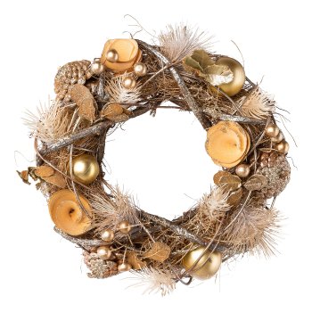 Natur Rattan Zapfen Deko Kranz, 24x24x7cm, gold
