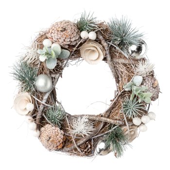 Natur Rattan Zapfen Deko Kranz, 24x24x7cm, silber