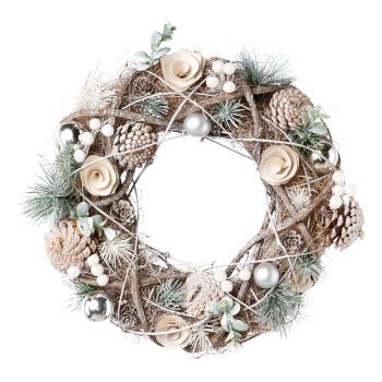 Natural rattan cone deco wreath, 34x34x8cm, silver