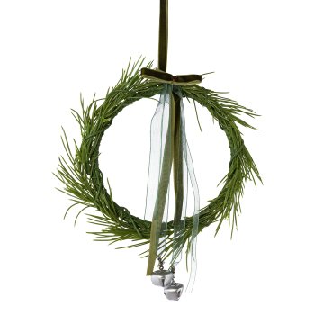 Fir ring hanger with strings, 15cm, green