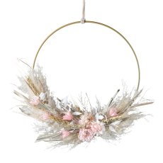 Ring Hanger w. dried flower mix, 32x35x4cm, Pink