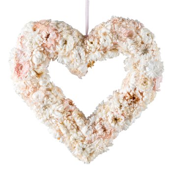 Rose Heart Dried Flower Mix Hanger, 26x27x5cm, Pink
