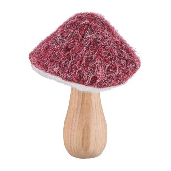 Felt mushroom, on wooden base 8x8x11cm, dark red