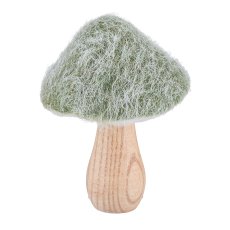 Felt mushroom, on wooden base 8x8x11cm, moss