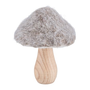 Felt mushroom, on wooden base 8x8x11cm, light brown