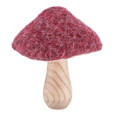 Felt mushroom, on wooden base 12x12x14cm, dark red