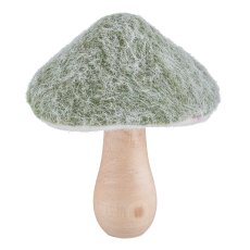 Felt mushroom, on wooden base 12x12x14cm, moss