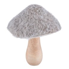 Felt mushroom, on wooden base 12x12x14cm, light brown