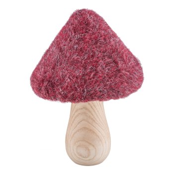 Felt mushroom, on wooden base 14x14x20cm, dark red