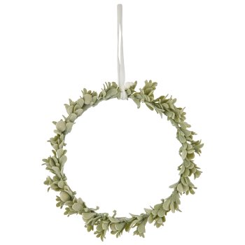 Foam decorative ring mistletoe leaf with velvet cover, 18x18x3cm, light green