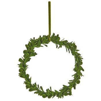Foam decorative ring mistletoe leaf with velvet cover, 18x18x3cm, moss