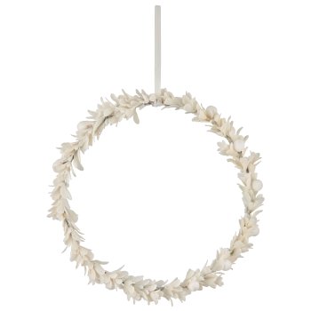 Foam decorative ring mistletoe leaf with velvet cover, 23x23x3cm, natural white
